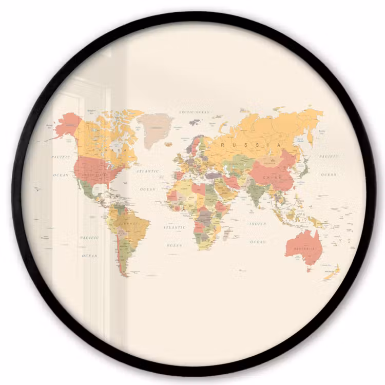 Fotolijst rond zonder passe partout - Wereldkaart - Realistisch - Beige — 1