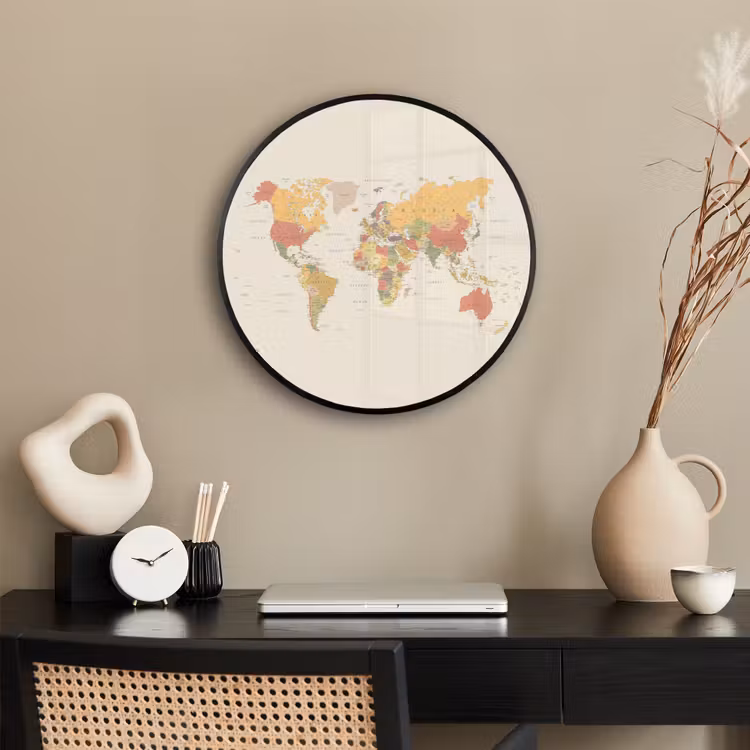 Fotolijst rond zonder passe partout - Wereldkaart - Realistisch - Beige — 3