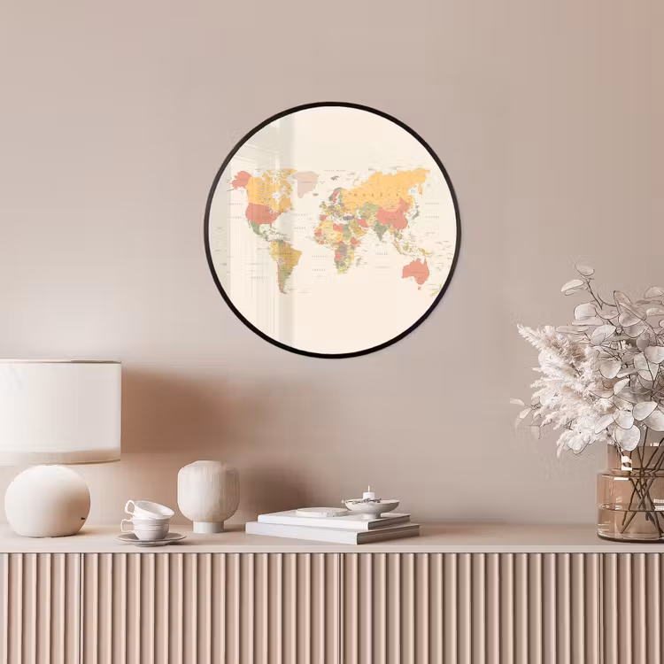 Fotolijst rond zonder passe partout - Wereldkaart - Realistisch - Beige — 5