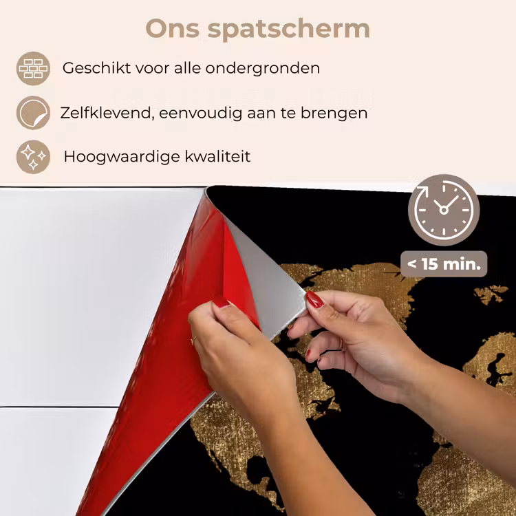 Spatscherm keuken - Wereldkaart - Goud - Luxe - Aarde - Zwart — 4