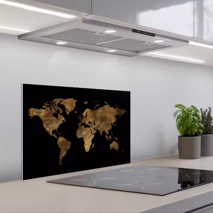 Spatscherm keuken - Wereldkaart - Goud - Luxe - Aarde - Zwart — 5