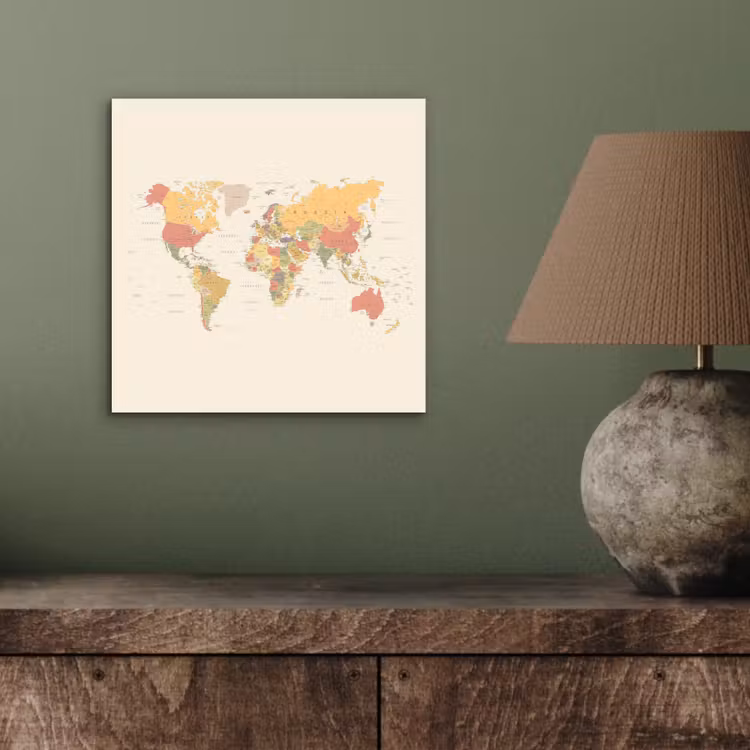Aluminium schilderij - Wereldkaart - Realistisch - Beige — 3