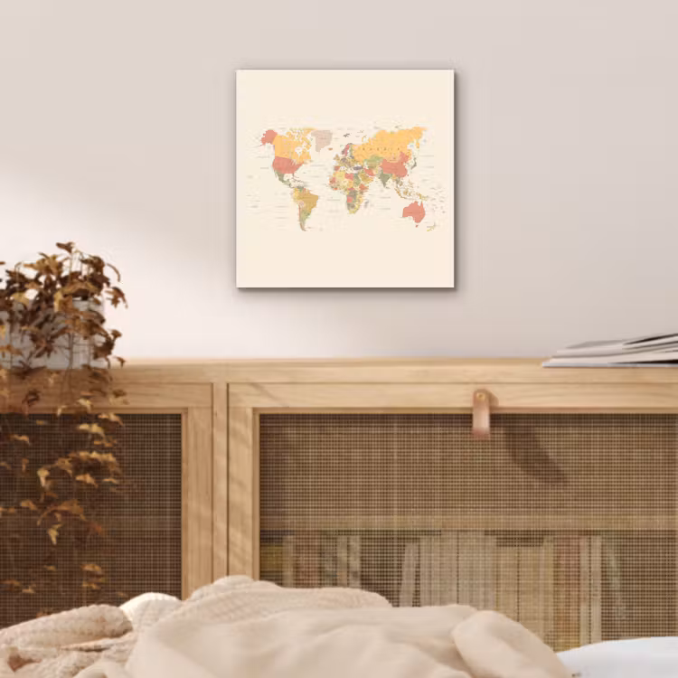 Aluminium schilderij - Wereldkaart - Realistisch - Beige — 4