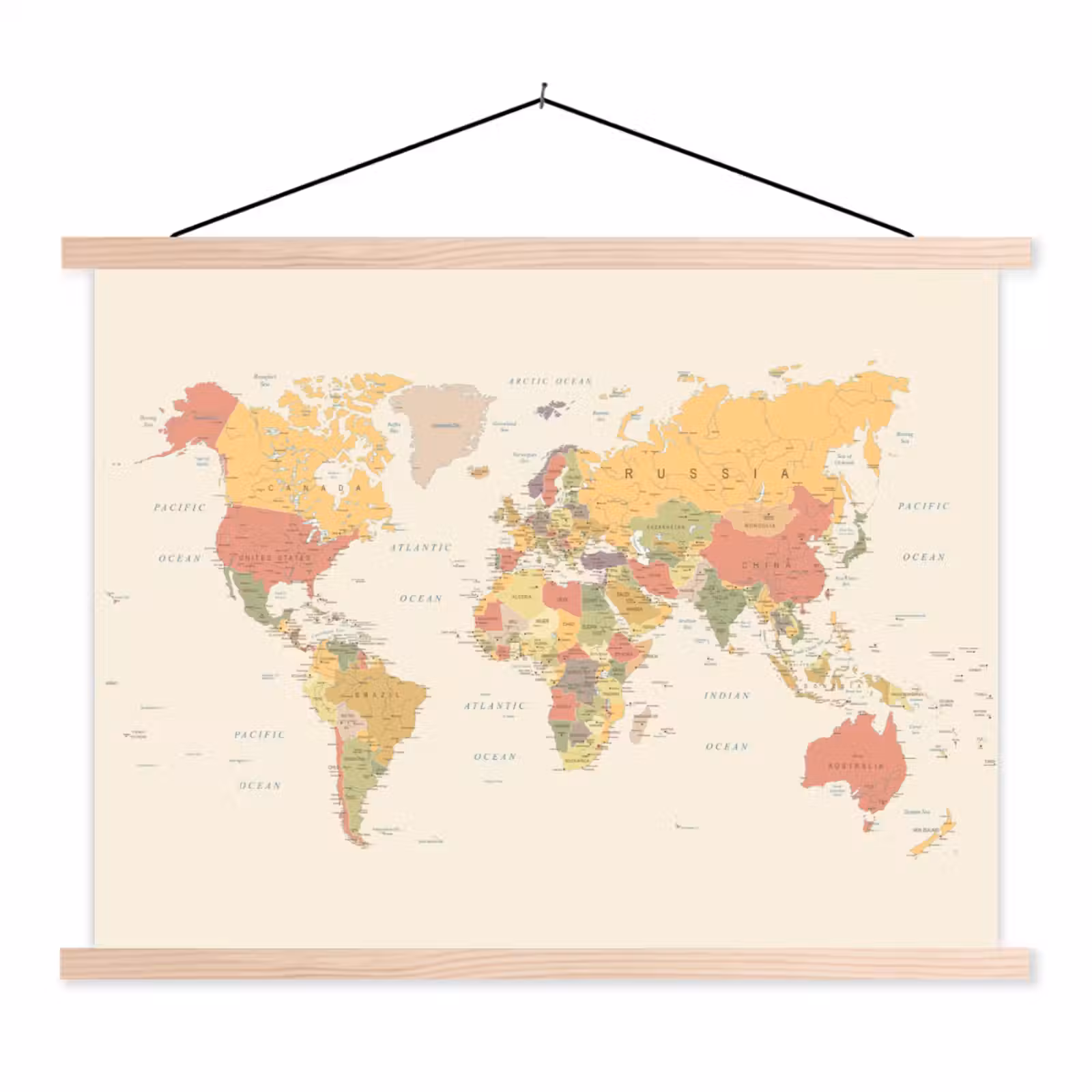 textielposter latten blank - Wereldkaart - Realistisch - Beige — 1