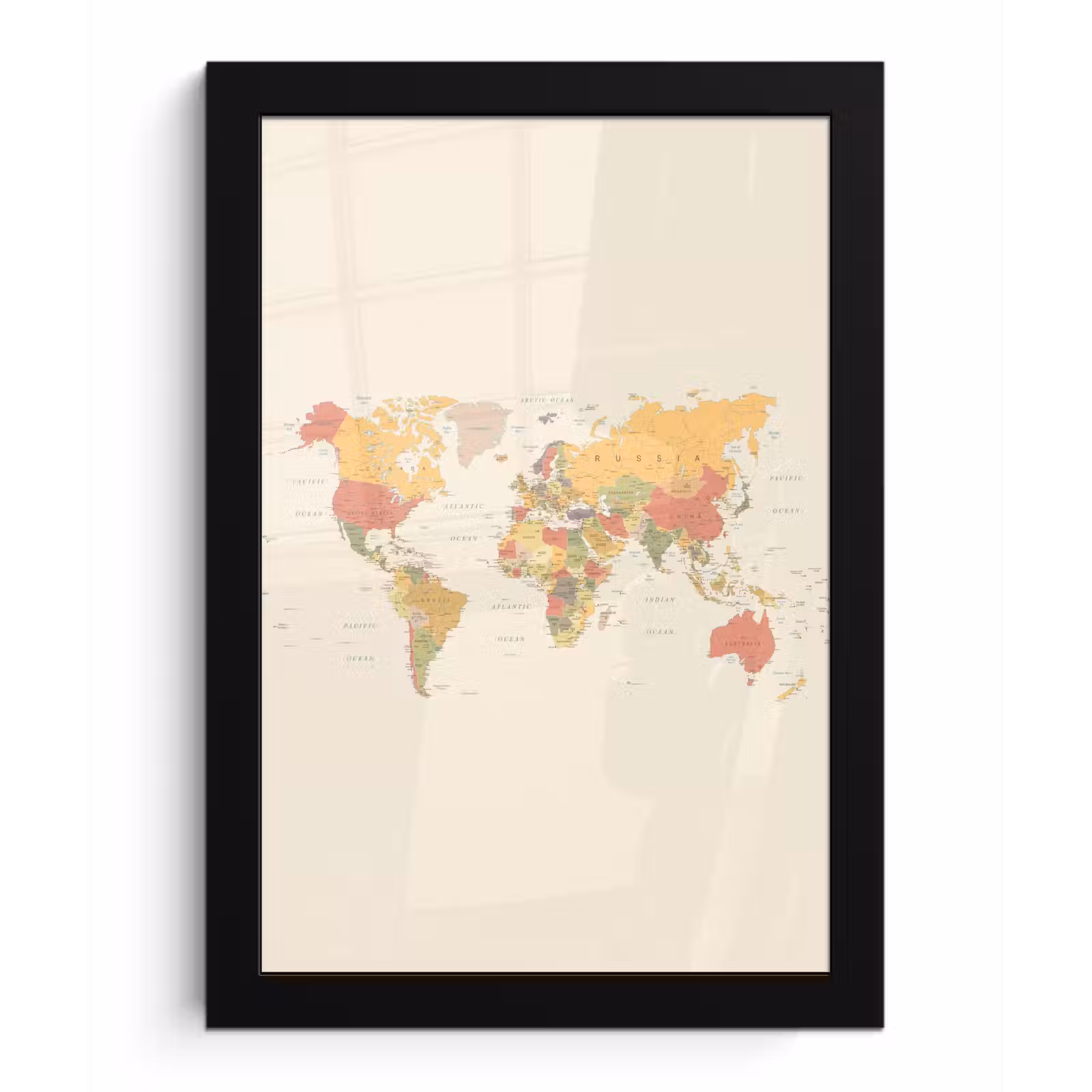 Poster met lijst - Wereldkaart - Realistisch - Beige — 1