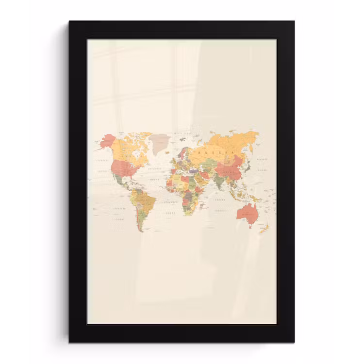 Poster met lijst - Wereldkaart - Realistisch - Beige — 1