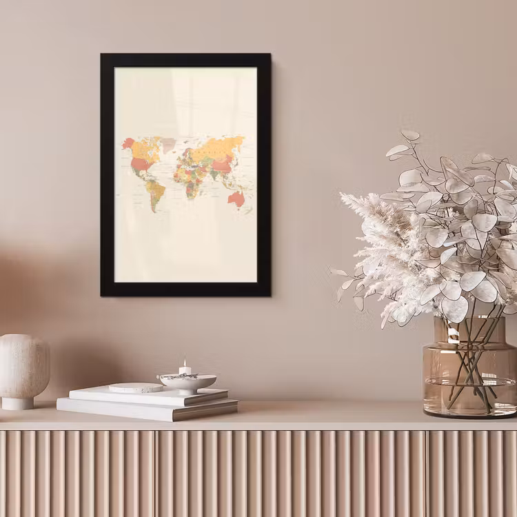 Poster met lijst - Wereldkaart - Realistisch - Beige — 5