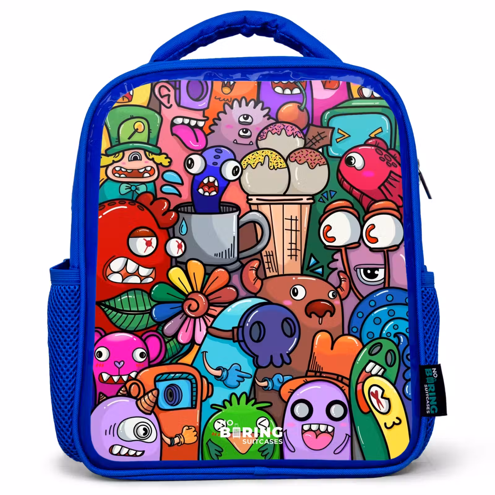 Rugzak kind - blauw - Monsters, bloemen en ijsje patroon — 1