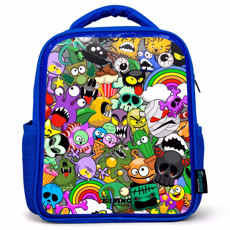 Rugzak kind - blauw - Chaotisch kleurrijk monster patroon — 1