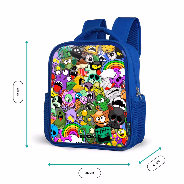 Rugzak kind - blauw - Chaotisch kleurrijk monster patroon — 5