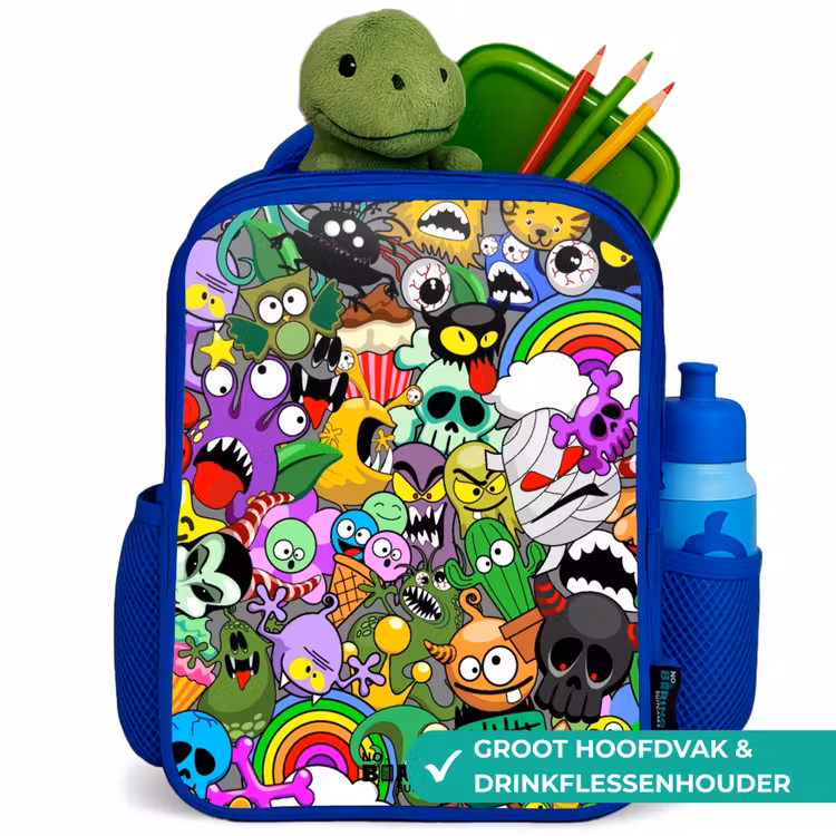 Rugzak kind - blauw - Chaotisch kleurrijk monster patroon — 6