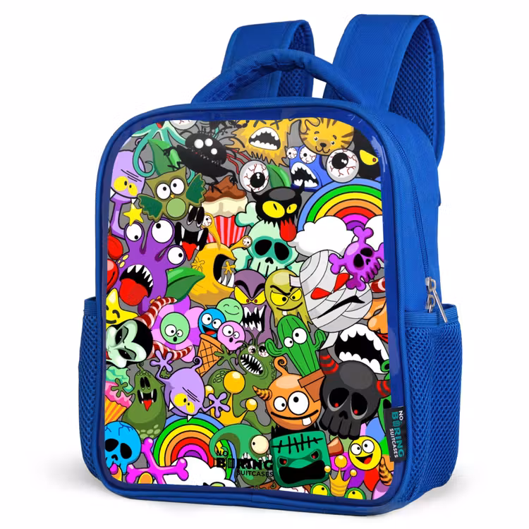 Rugzak kind - blauw - Chaotisch kleurrijk monster patroon — 7