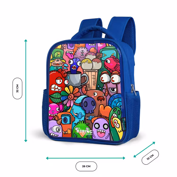 Rugzak kind - blauw - Monsters, bloemen en ijsje patroon — 5