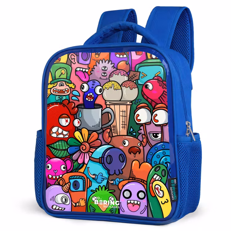 Rugzak kind - blauw - Monsters, bloemen en ijsje patroon — 7
