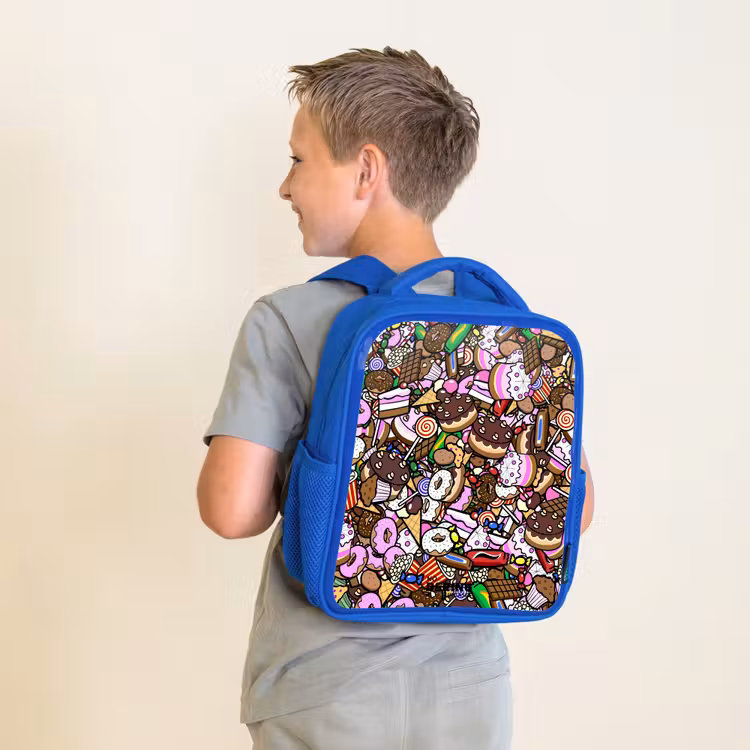 Rugzak kind - blauw - Overvol patroon met lekkernijen — 3