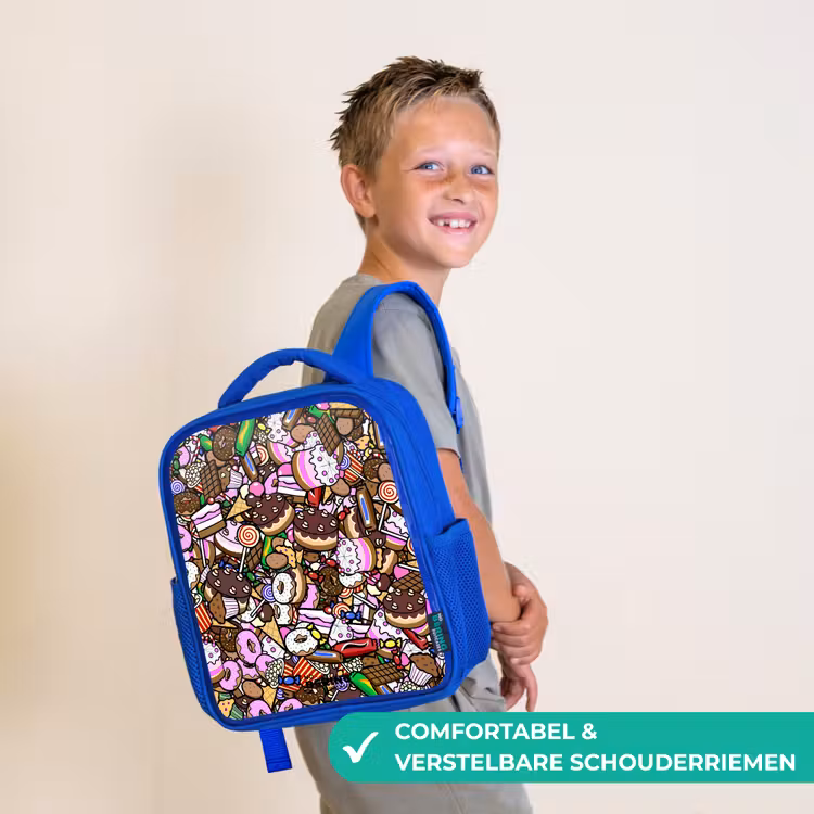 Rugzak kind - blauw - Overvol patroon met lekkernijen — 4