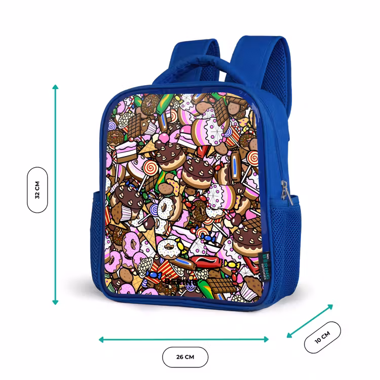 Rugzak kind - blauw - Overvol patroon met lekkernijen — 5