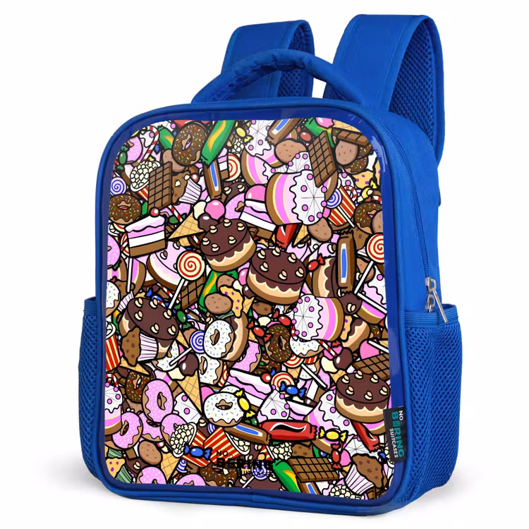 Rugzak kind - blauw - Overvol patroon met lekkernijen — 7