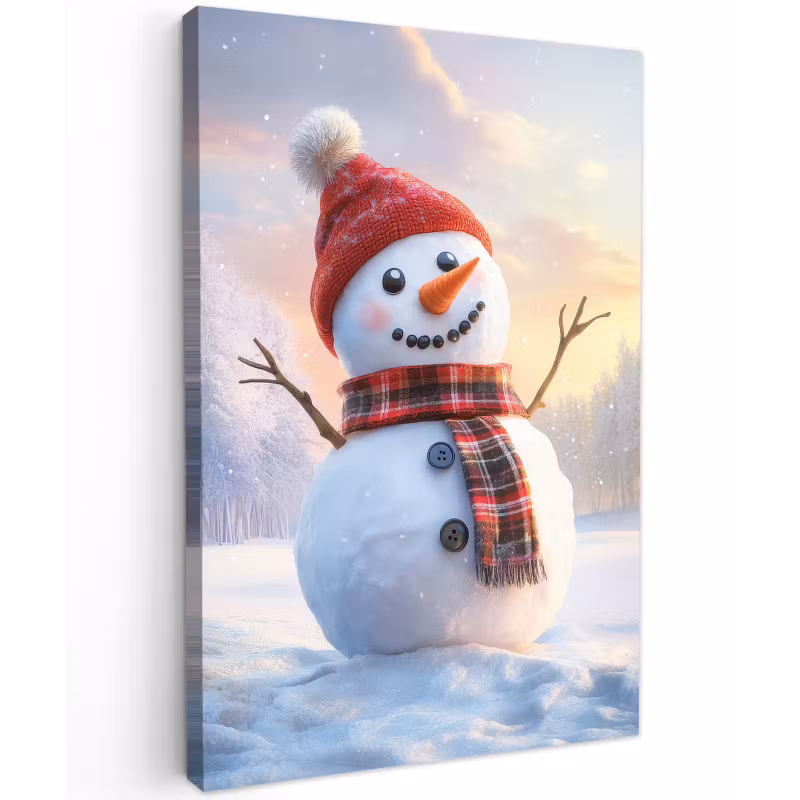 Buiten canvas - Sneeuwpop - Zonsondergang - Wit — 1