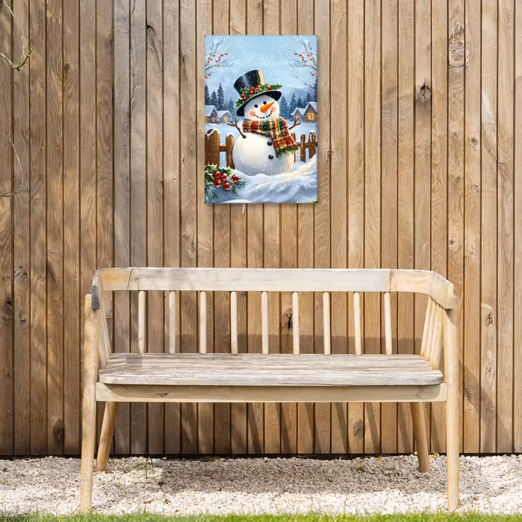 Buiten canvas - Sneeuwpop - Winterdorp - Kleurrijk — 3