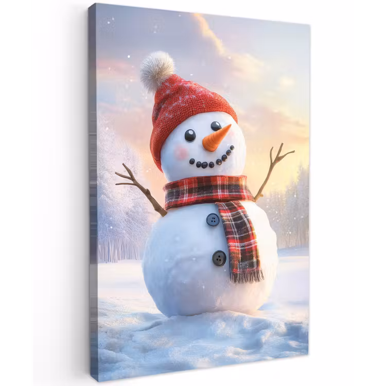 Buiten canvas - Sneeuwpop - Zonsondergang - Wit — 1