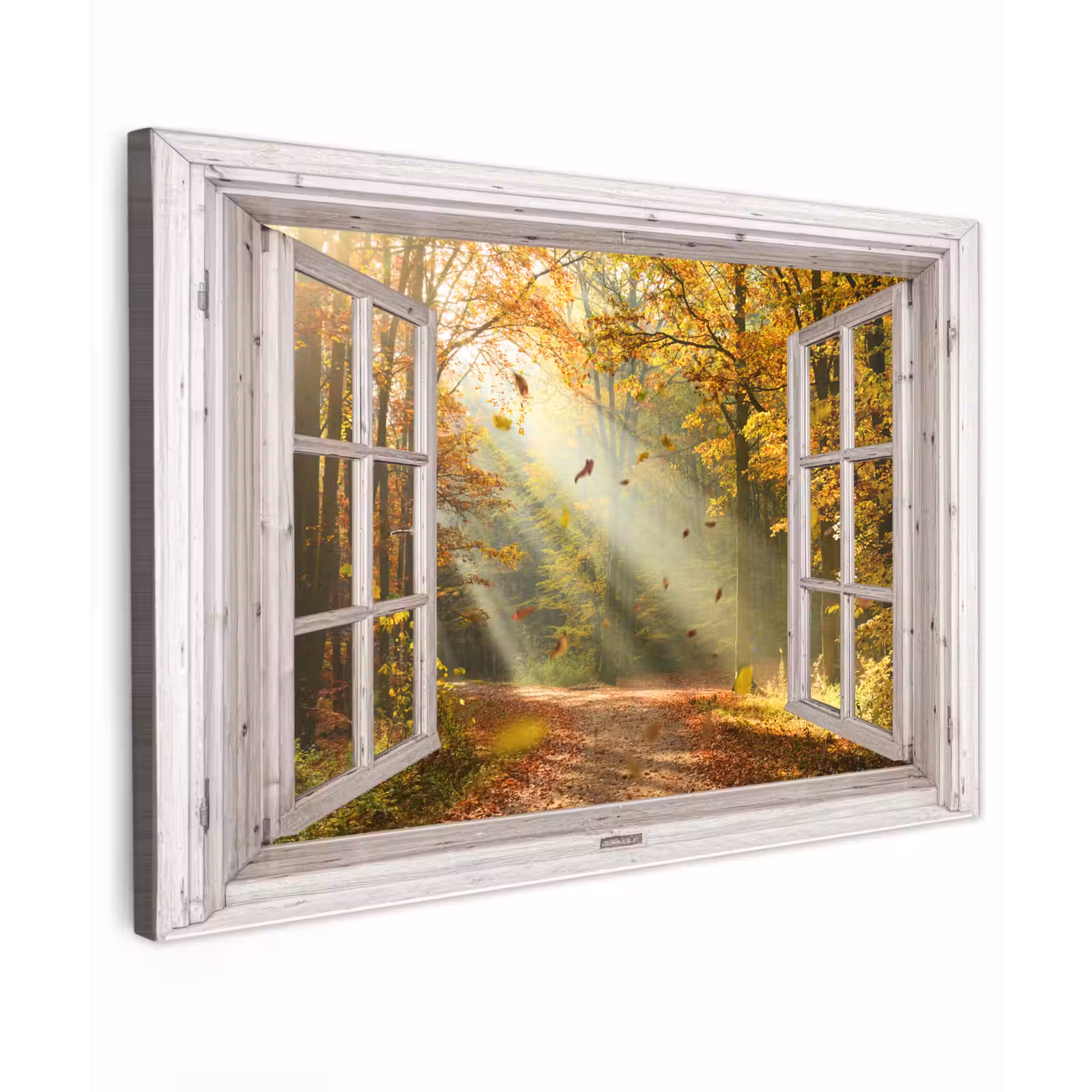 Buiten canvas - Bos - Bomen - Herfst - Zon - Herfstbladeren - Natuur - Doorkijk — 1