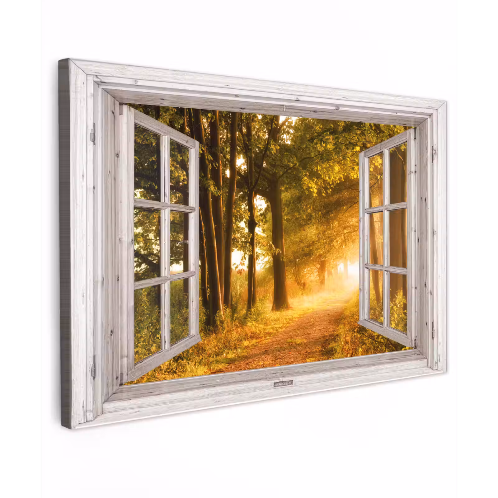Buiten canvas - Bos - Bomen - Zonlicht - Herfst - Bospad - Natuur - Doorkijk — 1