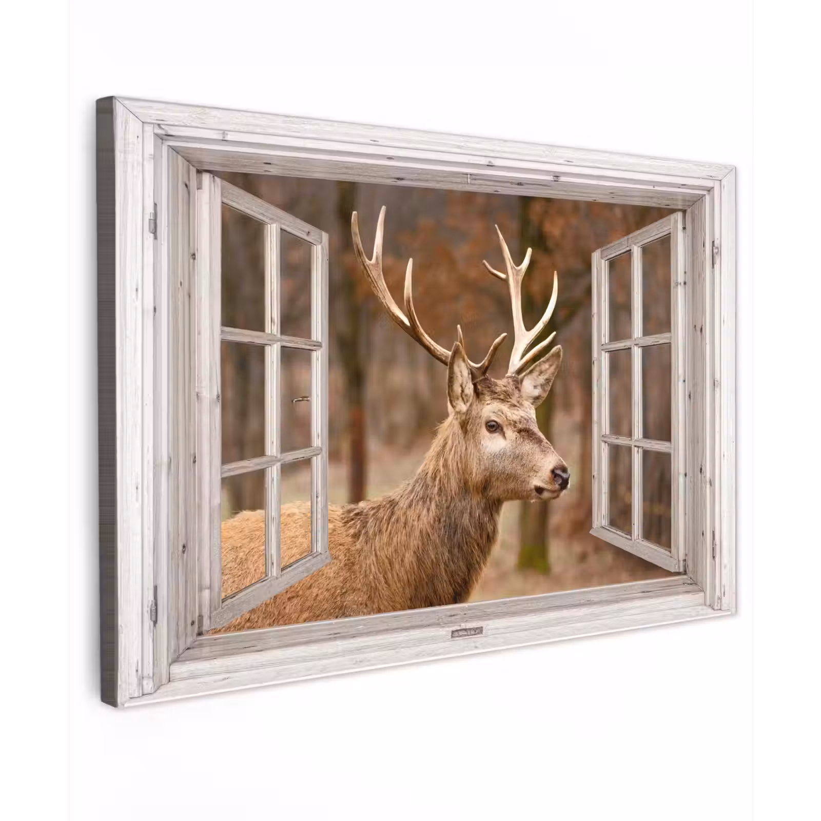 Buiten canvas - Hert - Dier - Bos - Herfst - Hertenkop - Bruin - Doorkijk — 1