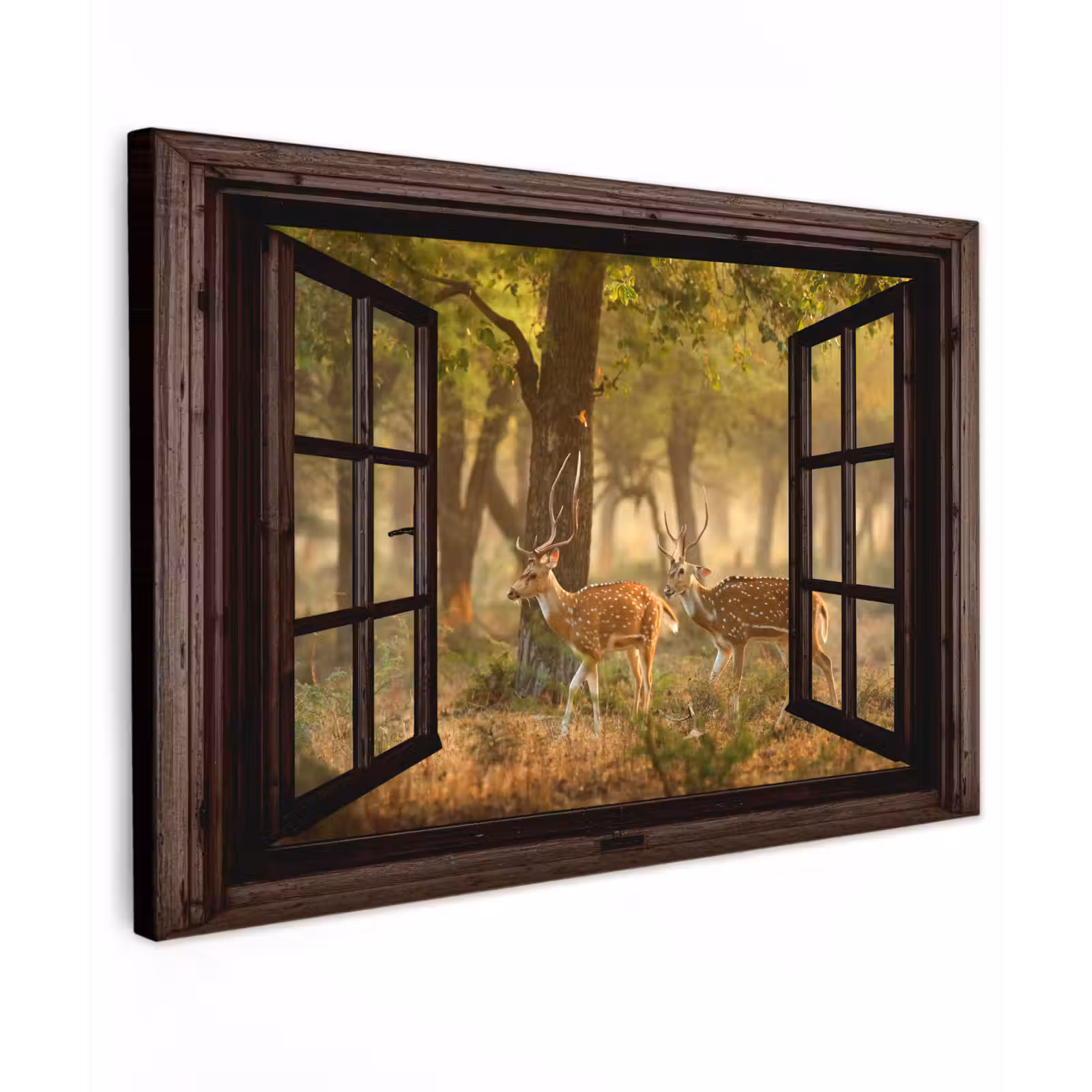 Buiten canvas - Herten - Bos - Herfst - Bosdieren - Natuur - Hert - Doorkijk — 1