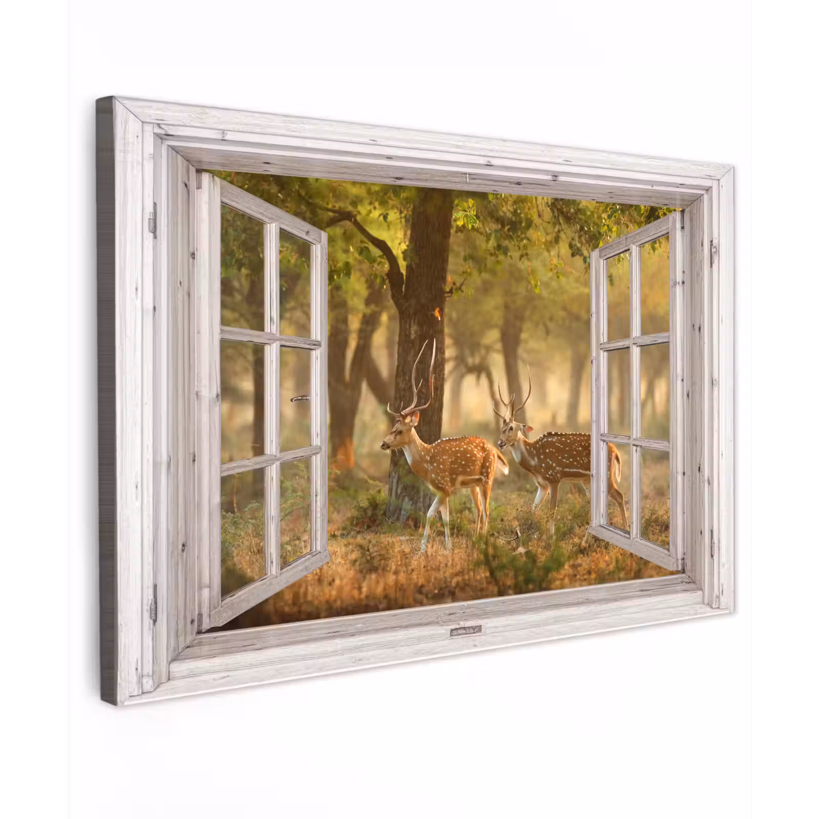 Buiten canvas - Herten - Bos - Herfst - Bosdieren - Natuur - Hert - Doorkijk — 1