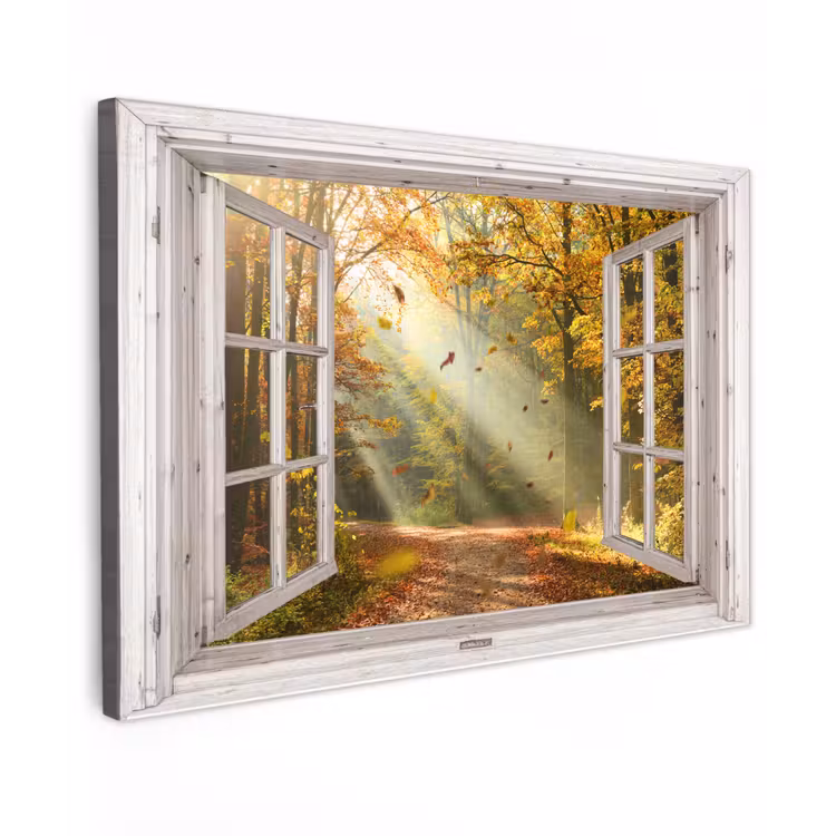 Buiten canvas - Bos - Bomen - Herfst - Zon - Herfstbladeren - Natuur - Doorkijk — 1