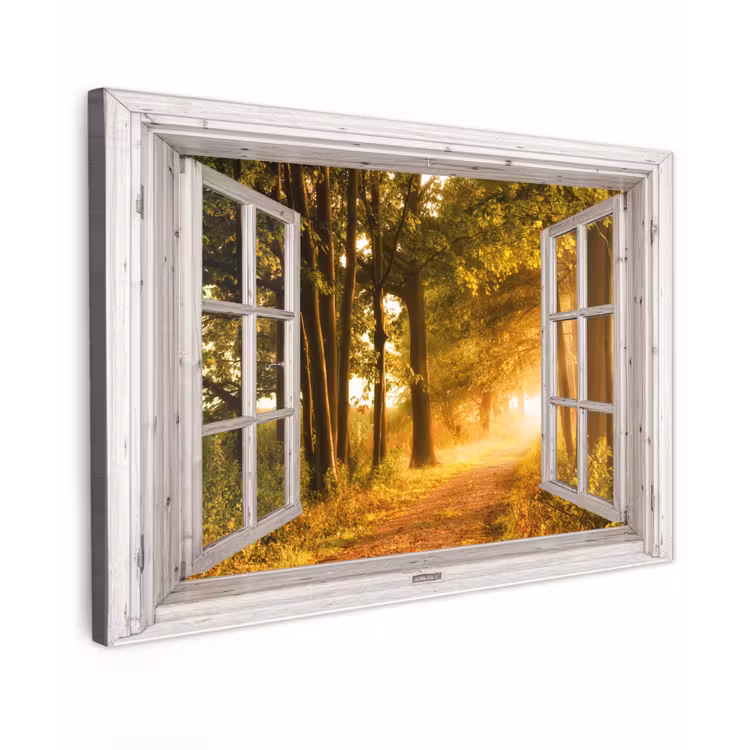 Buiten canvas - Bos - Bomen - Zonlicht - Herfst - Bospad - Natuur - Doorkijk — 1