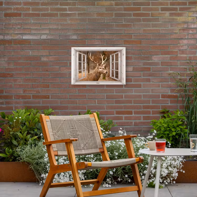 Buiten canvas - Hert - Dier - Bos - Herfst - Hertenkop - Bruin - Doorkijk — 2