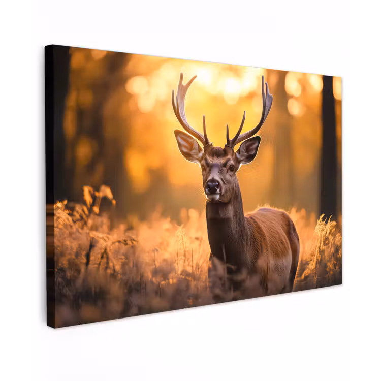 Buiten canvas - Hert - Gewei - Herfst - Bos - Bruin - Natuur - Bosdieren — 1