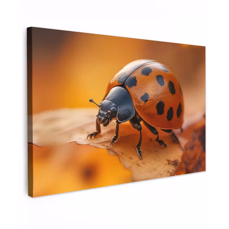 Buiten canvas - Lieveheersbeestje - Herfst - Insect - Rood - Bladeren — 1