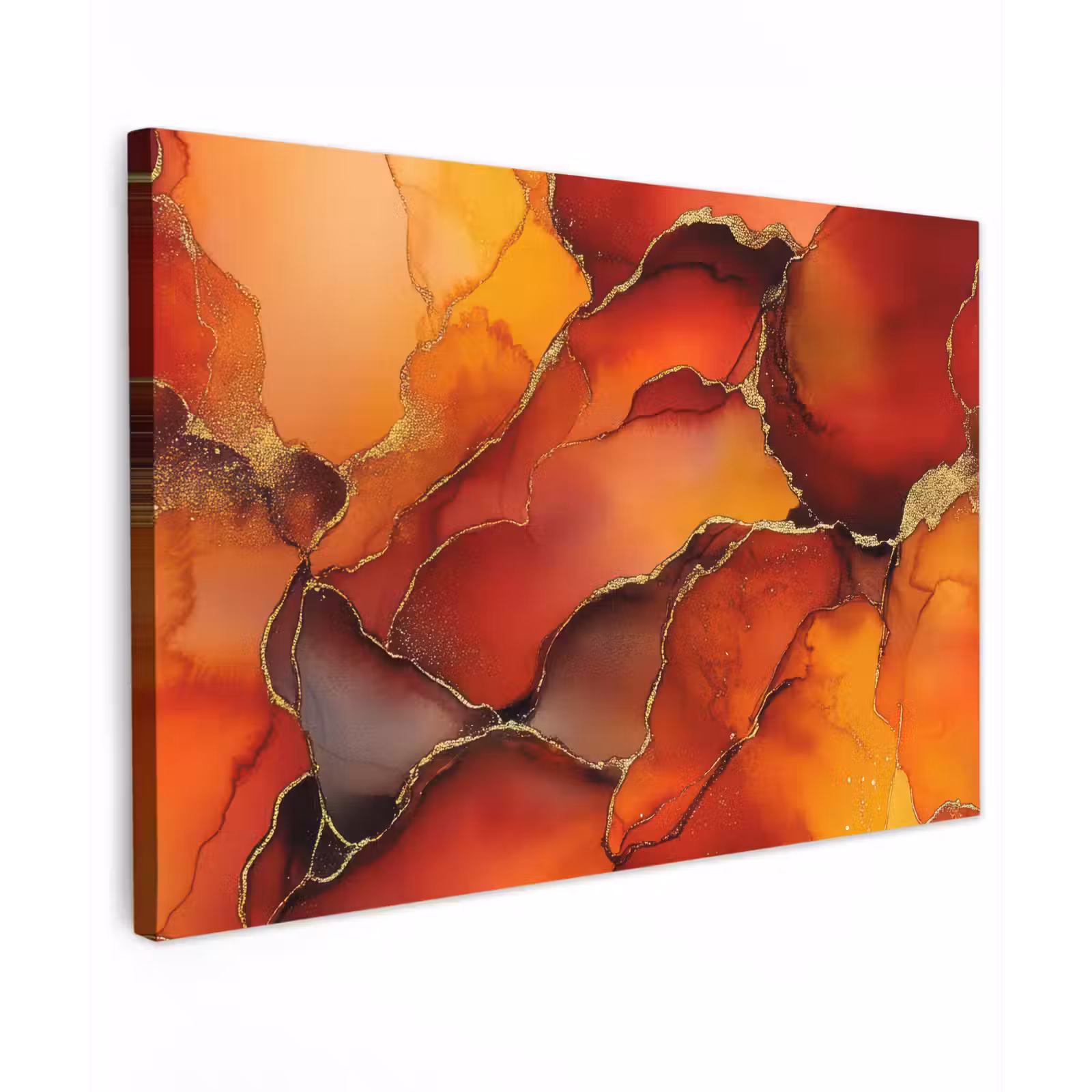 Buiten canvas - Rood - Marmer - Goud - Herfst kleuren - Abstract — 1