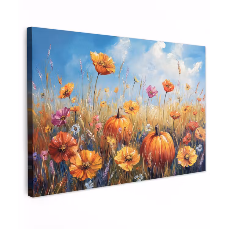 Buiten canvas - Bloemen - Herfst - Pompoen - Natuur - Landschap — 1