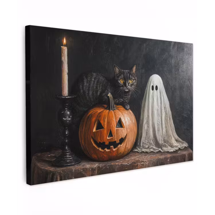Buiten canvas - Halloween - Pompoen - Spook - Zwarte kat - Stilleven — 1