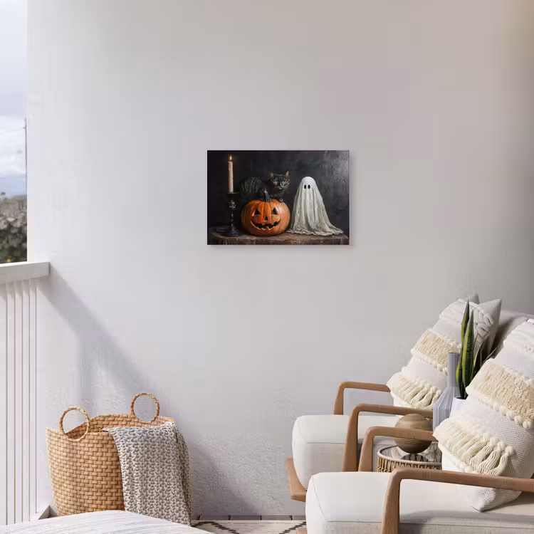 Buiten canvas - Halloween - Pompoen - Spook - Zwarte kat - Stilleven — 4