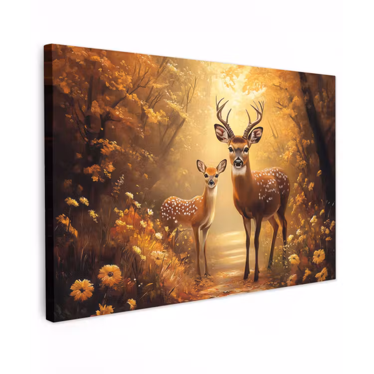 Buiten canvas - Herfst - Bos - Herten - Bosdieren - Natuur - Bruin — 1