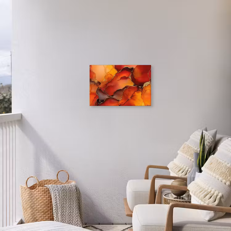 Buiten canvas - Rood - Marmer - Goud - Herfst kleuren - Abstract — 4