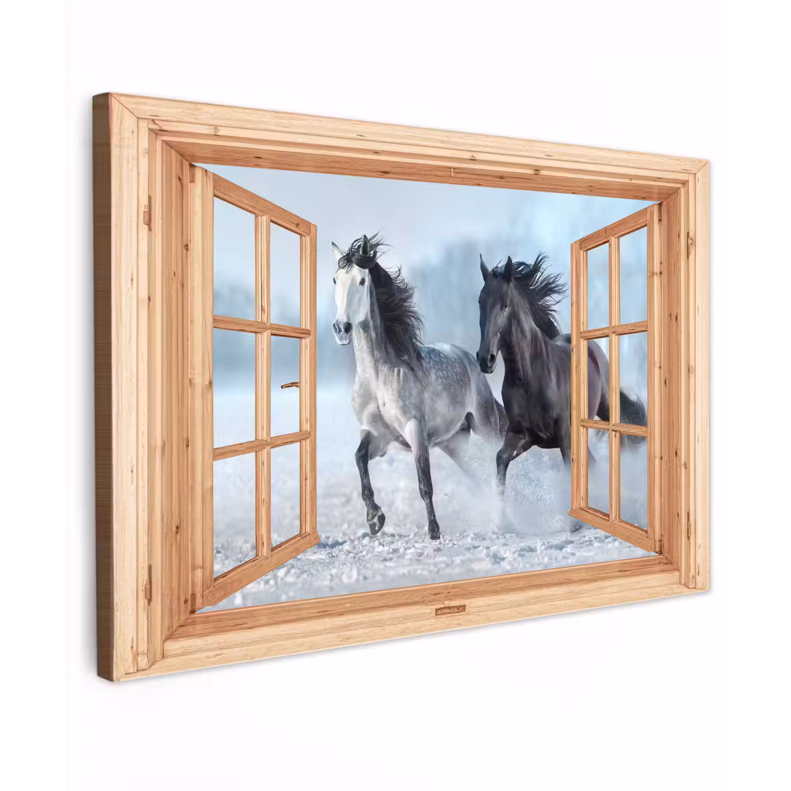 Buiten canvas - Doorkijk - Paarden - Winter - Dieren - Natuur - Hout — 1
