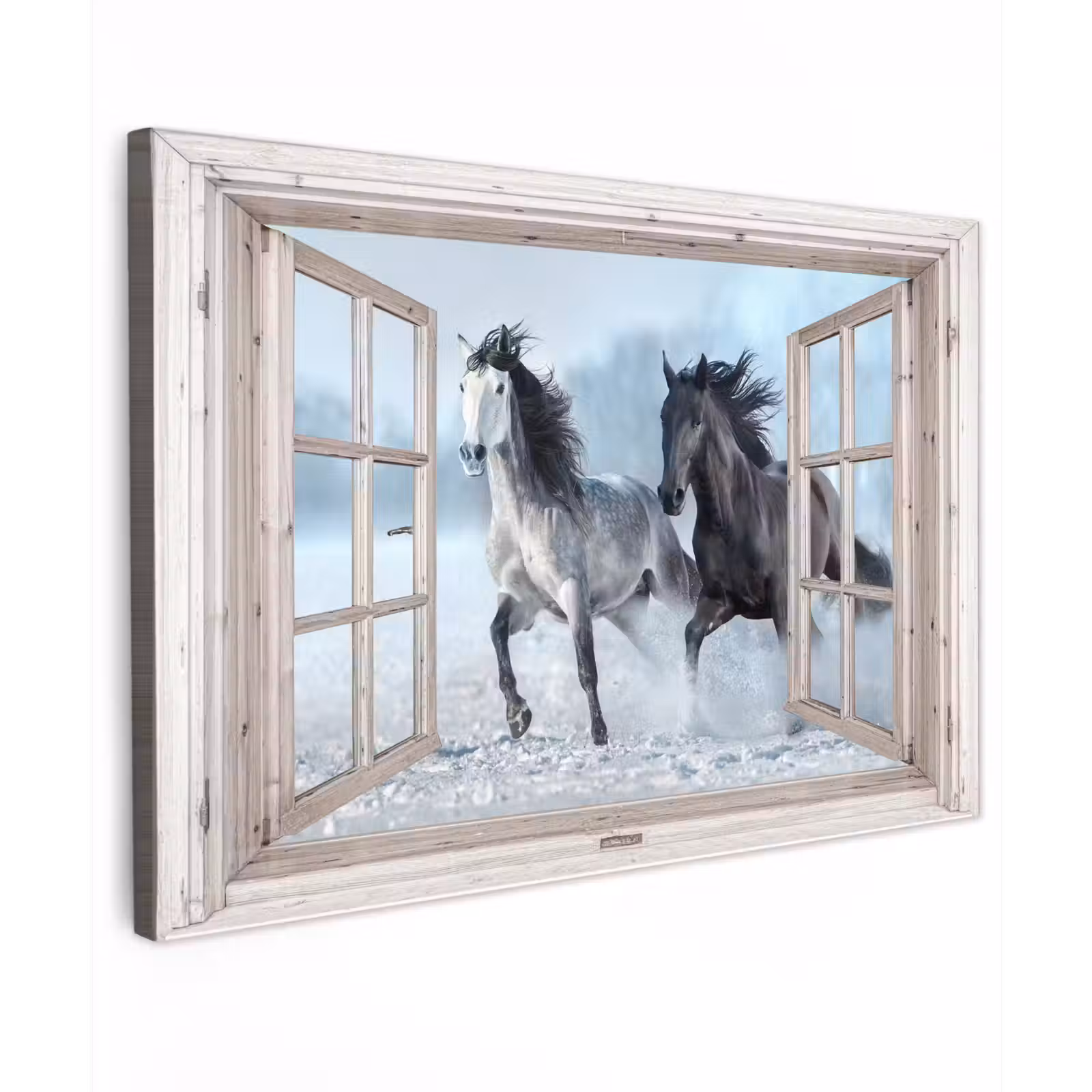 Buiten canvas - Doorkijk - Paarden - Winter - Dieren - Natuur - Wit — 1