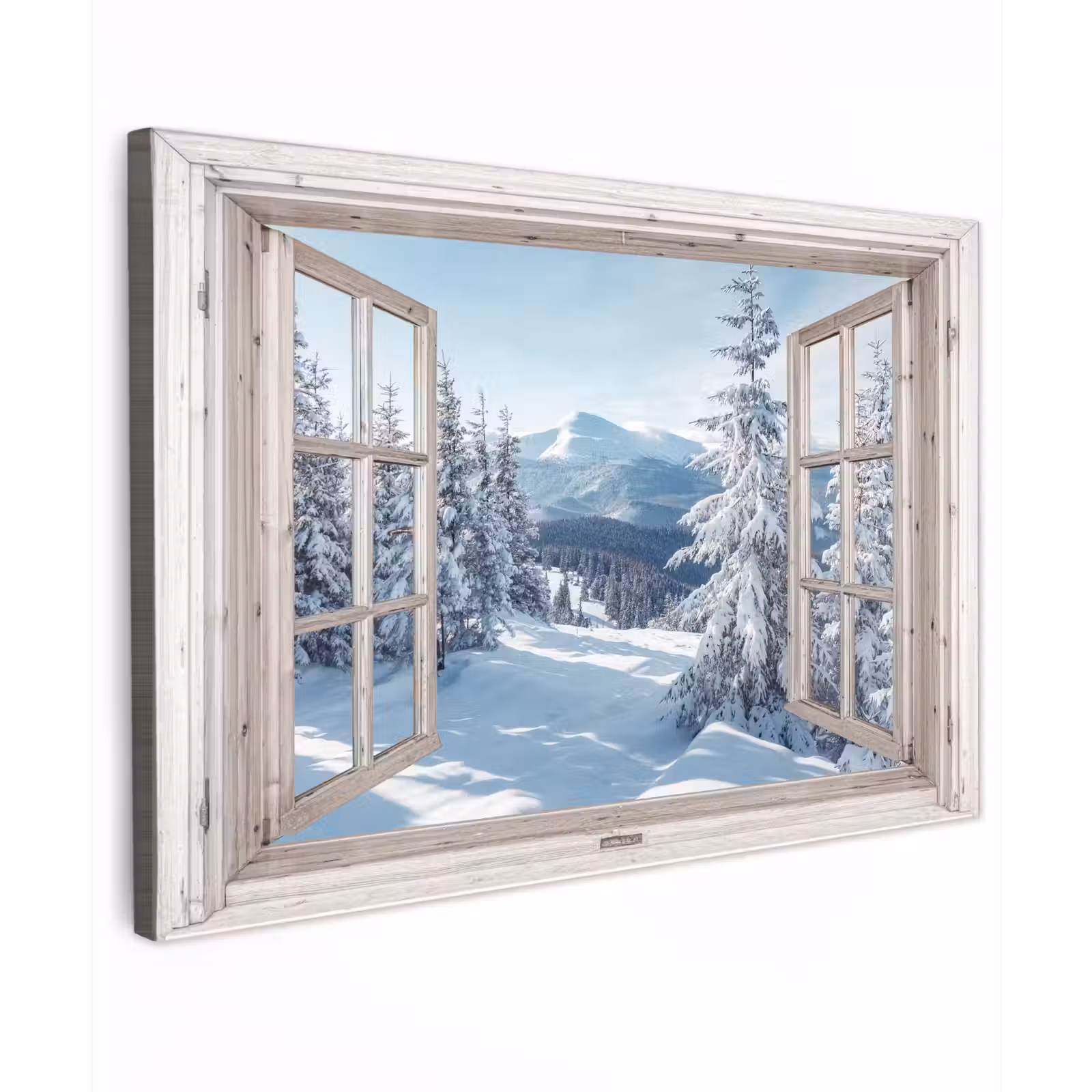 Buiten canvas - Doorkijk - Winter - Landschap - Natuur - Berg - Bomen - Wit — 1