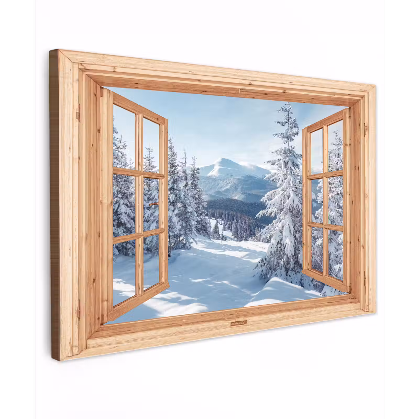 Buiten canvas - Doorkijk - Winterlandschap - Natuur - Berg - Bomen - Hout — 1