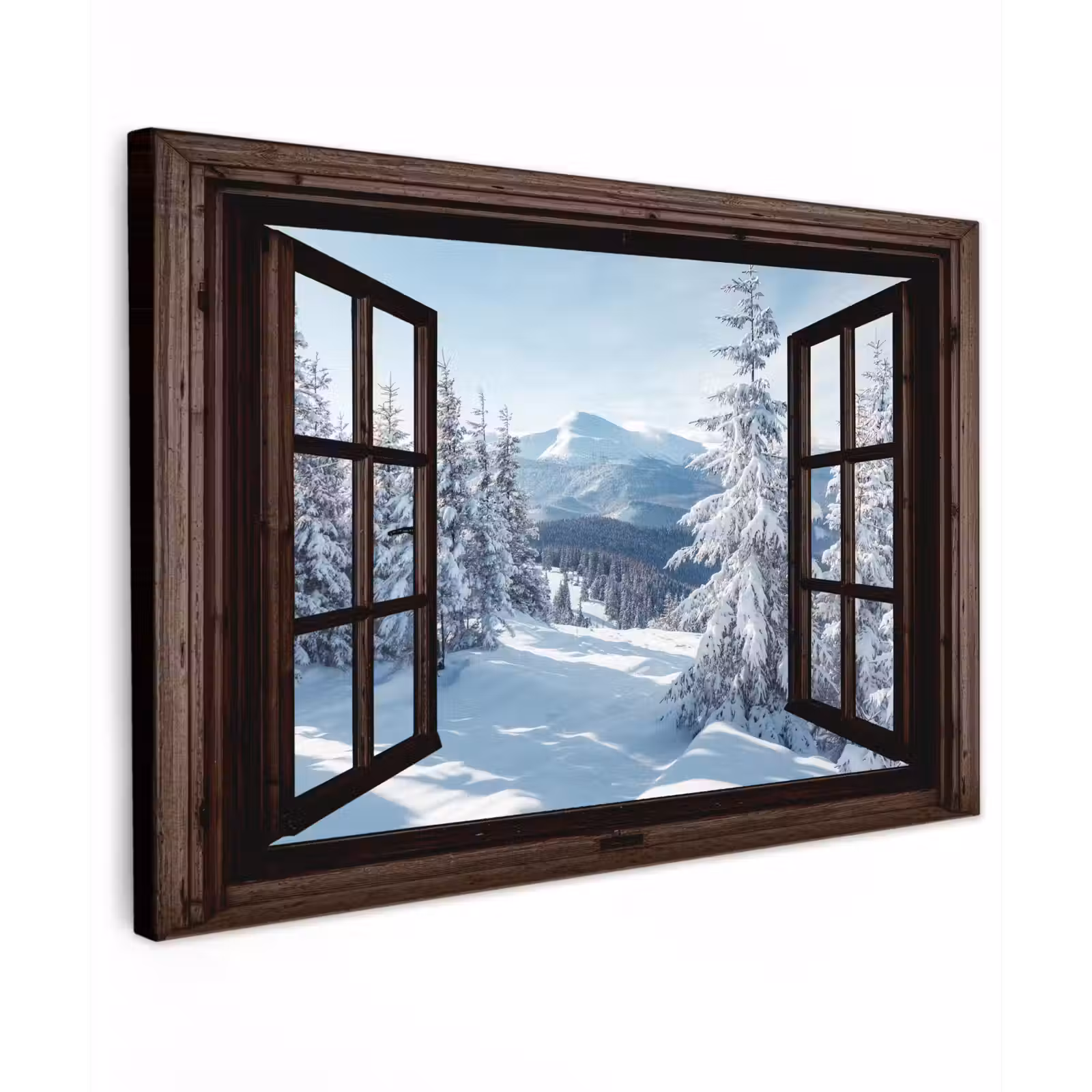 Buiten canvas - Winter - Landschap - Natuur - Berg - Bomen - Doorkijk - Uitzicht — 1