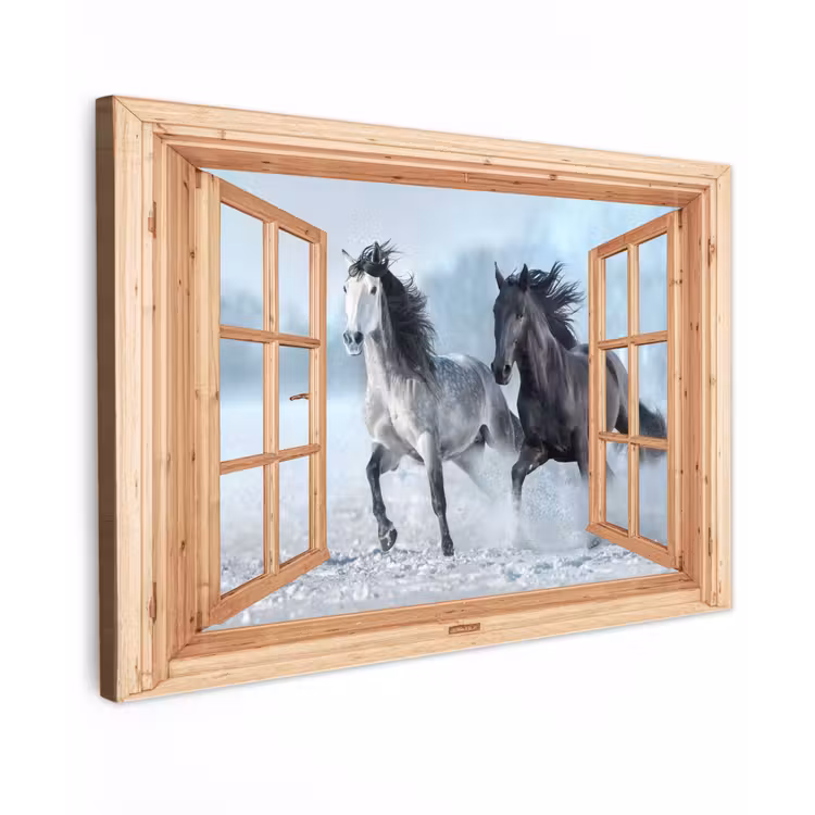 Buiten canvas - Doorkijk - Paarden - Winter - Dieren - Natuur - Hout — 1