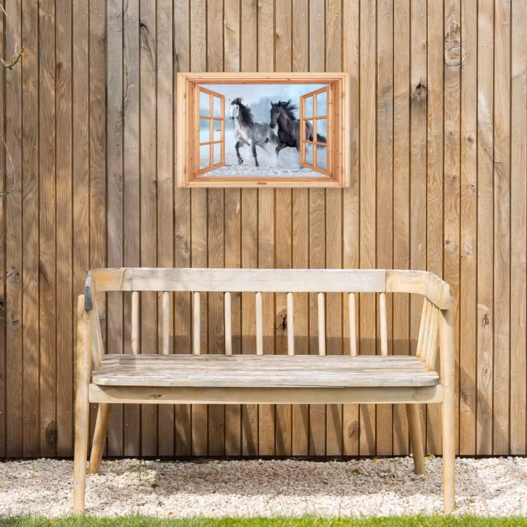 Buiten canvas - Doorkijk - Paarden - Winter - Dieren - Natuur - Hout — 3