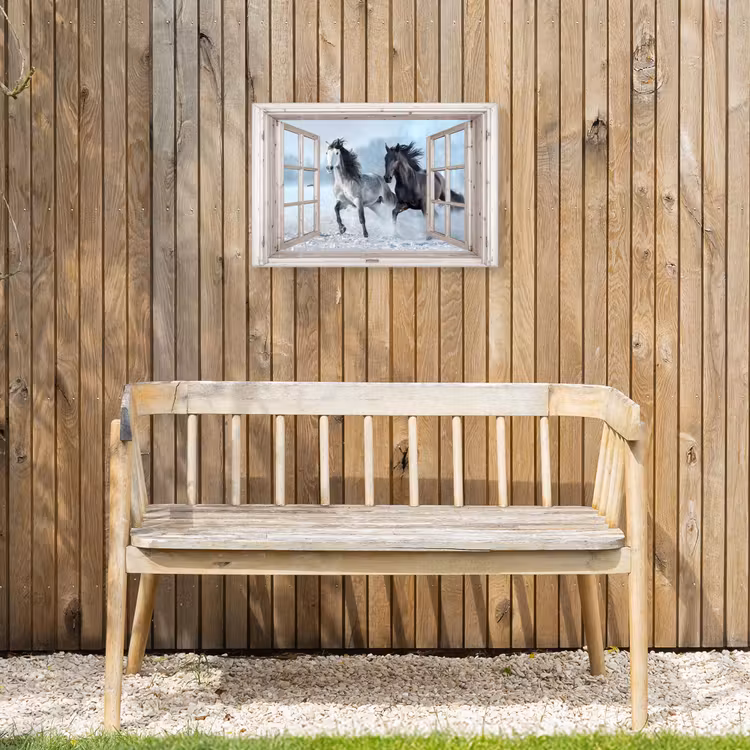 Buiten canvas - Doorkijk - Paarden - Winter - Dieren - Natuur - Wit — 3