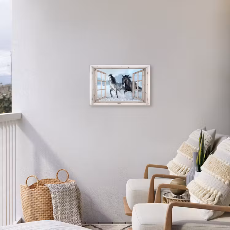Buiten canvas - Doorkijk - Paarden - Winter - Dieren - Natuur - Wit — 4